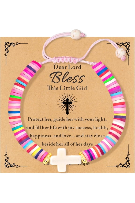 Handmade Gifts for Kids/Girls/Teens/Women-Cute Cross Bracelet First Communion Baptism Confirmation Graduation Gifts, Colorful Religious Bracelets Christian Jewelry Jesus Faith