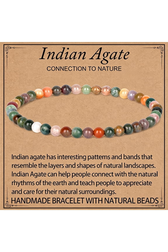 Handmade Natural Gemstone Stretch Elastic Bracelet Healing Crystal Round Stone Beads Jewelry Gifts for Women Men Mexican Fire Agate Bracelet