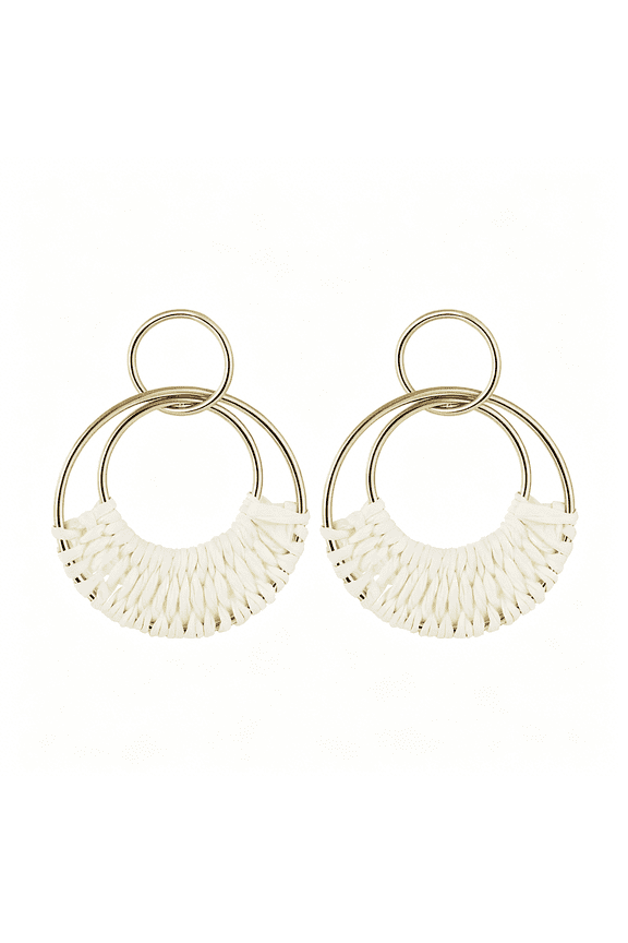 Handmade Raffia Hoop Earrings Statement Tropical Bohemian Straw Dangle Earrings Natural Rattan Vacation Style Round Earrings for Women Summer Beach Party Essential Jewelry