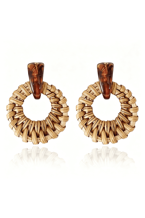 Handmade Raffia Rattan Round Drop Dangle Earrings for Women,Lightweight Summer Beach Woven Circle Statement,Cute Fun Versatile Earrings