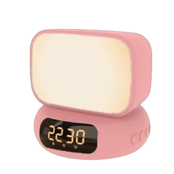 DESIGNICE Hatch Alarm Clock Soft Glow Night Light Alarm Clock for Kids Hd Clock Display Bluetooth Speaker Pink