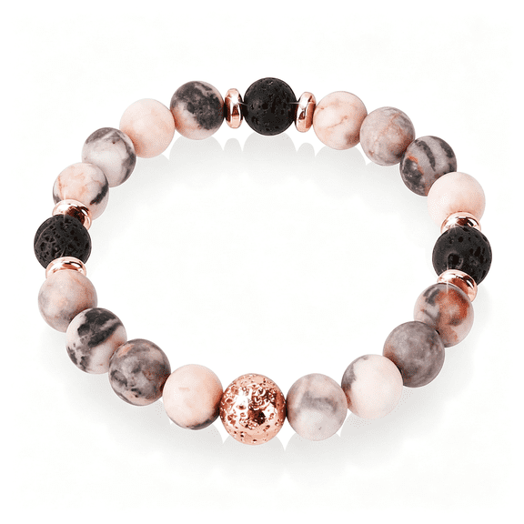 DESIGNICE Healing Bracelet for Women,Anxiety Stress Relief Lava Rock Essential Oil Pink Crystal Stone Beaded Bracelet,Calming Spiritual Mood Rose Quartz Bead Stretch Bracelets