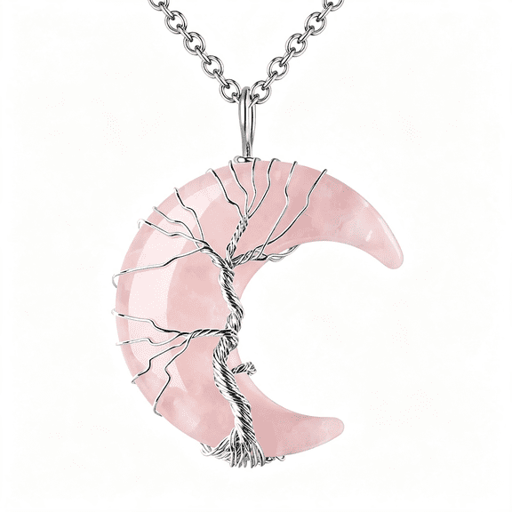 DESIGNICE Healing Crystal Necklace, Tree Life Wire Wrapped Crescent Moon Necklace, Natural Stone Pendant Necklaces, Mothers Day Gifts for Mom, Gemstone Jewelry Gifts for Women