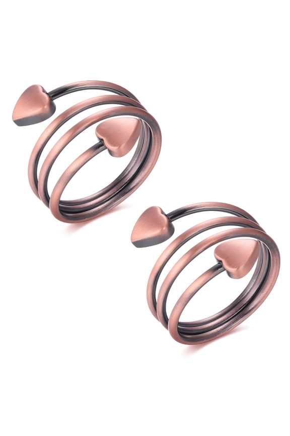 Heart Copper Magnetic Rings for WomenSpiral Rings, Set of 2