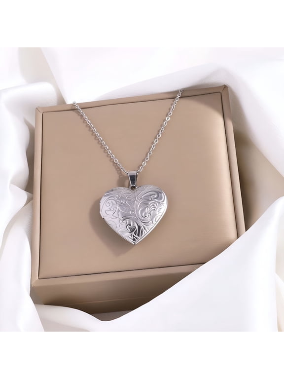 Heart Locket Necklace for Women Personalized Picture Vine Floral Engraved Mothers Day Valentines Gift Birthday Keepsake Photo Jewelry
