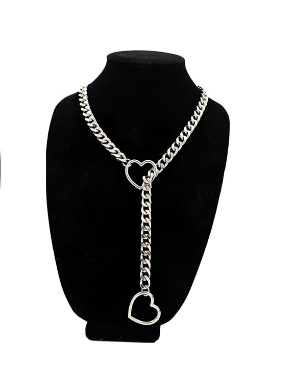 Heart O Ring Slip Chain Necklace For Women Handmade Punk Gothic Cuban Necklace Jewelry Adjustable Lariat Y Necklace