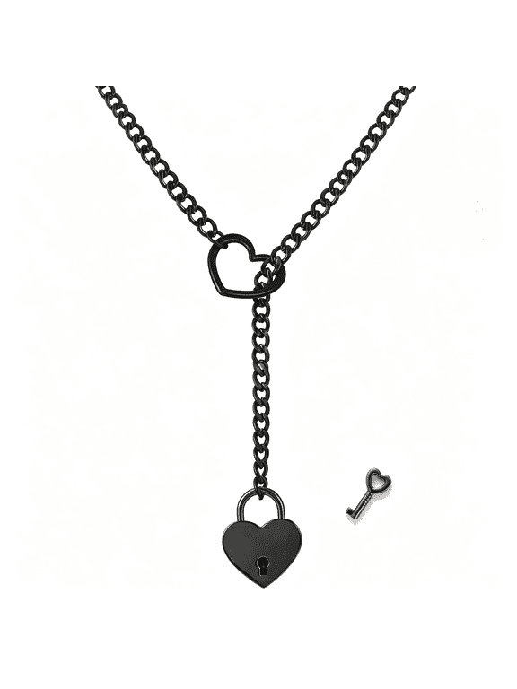 Heart O Ring Slip Chain Necklaces for Women Stainless Steel Cuban Chain Bar Necklace Punk Rock Collar Necklace Handmade Adjustable Lariat Y Necklaces for Men