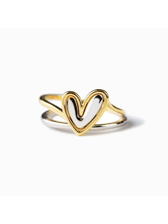 Heart Rings for Women,Two Tone Ring,Mixed Metal Ring,Silver and Gold Plated Rings,Mixed Metal Jewelry,Self Love Gifts for Women