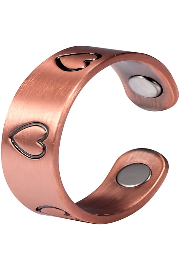 Heart Shape Pure Copper Rings for Women, 2.3'', Squeeze to Adjust, Copper Magnetic Ring, Health Jewelry Gift (Length: 2.3in)