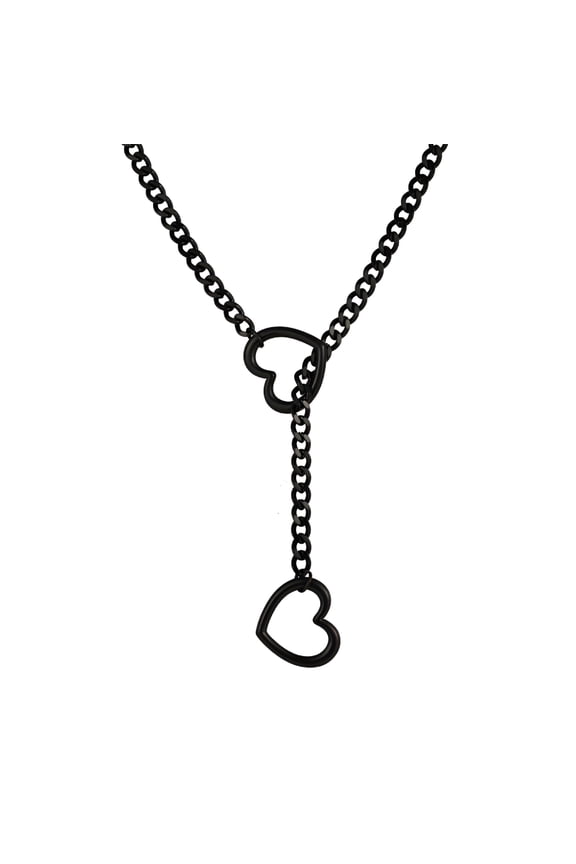 Heart Slip Chain Necklaces for Women, Stainless Steel O-Ring Adjustable Lariat Heart Y-Necklace, Punk Gothic Cuban Collar Necklace Jewelry for Men
