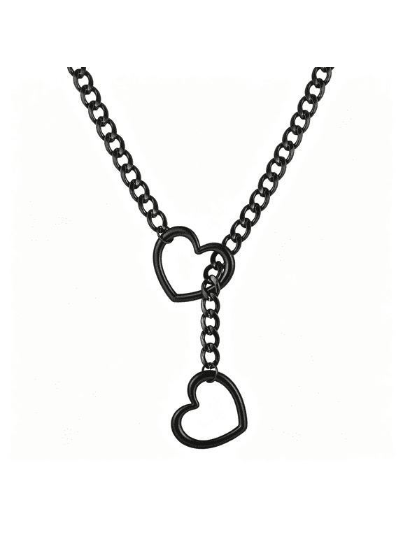 Heart Slip Chain Necklaces for Women,Stainless Steel O-Ring Adjustable Lariat Y-Necklace,Punk Gothic Cuban Collar Choker Necklace for Women Edgy Choker Necklace for Women