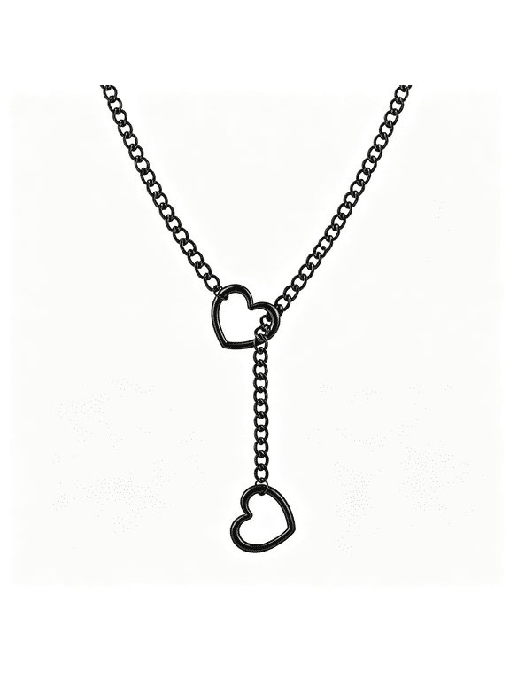Heart Slip Chain Necklaces for Women,Stainless Steel O-Ring Adjustable Lariat Y-Necklace,Punk Gothic Cuban Collar Choker Necklace for Women Edgy Choker Necklace