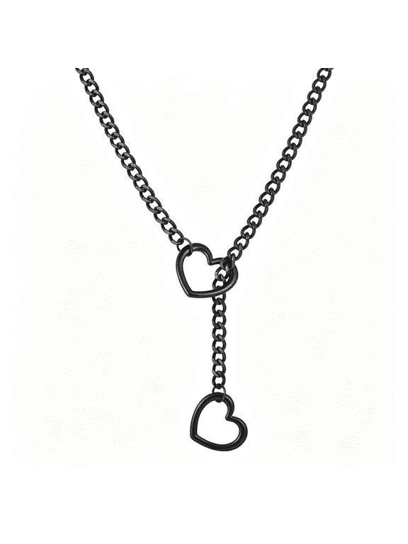 Heart Slip Chain Necklaces for Women,Stainless Steel O-Ring Adjustable Lariat Y-Necklace,Punk Gothic Cuban Collar Choker Necklace for Women Heart Slip Chain Necklace