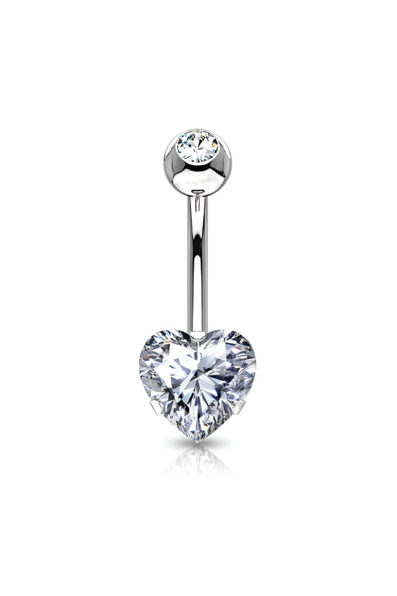 Heart Surgical Steel Prong Belly Button Ring Navel Naval Set Clear