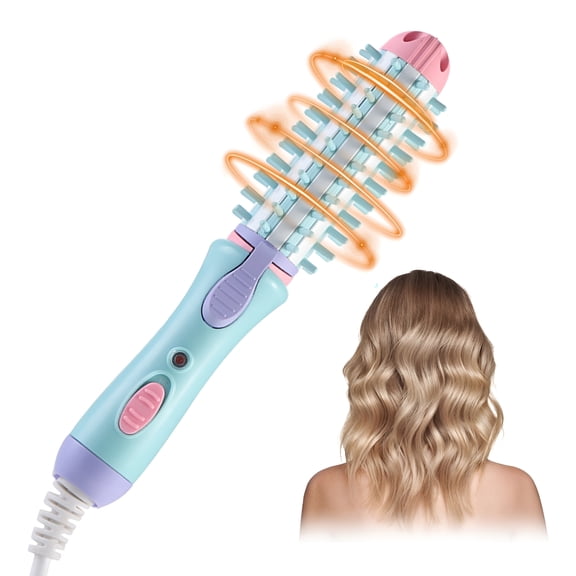 DESIGNICE Heated Round Curling Brush for Short Hair,Anti-Scald Ceramic Styling Tool,Wand Curling Iron Hair Dryer