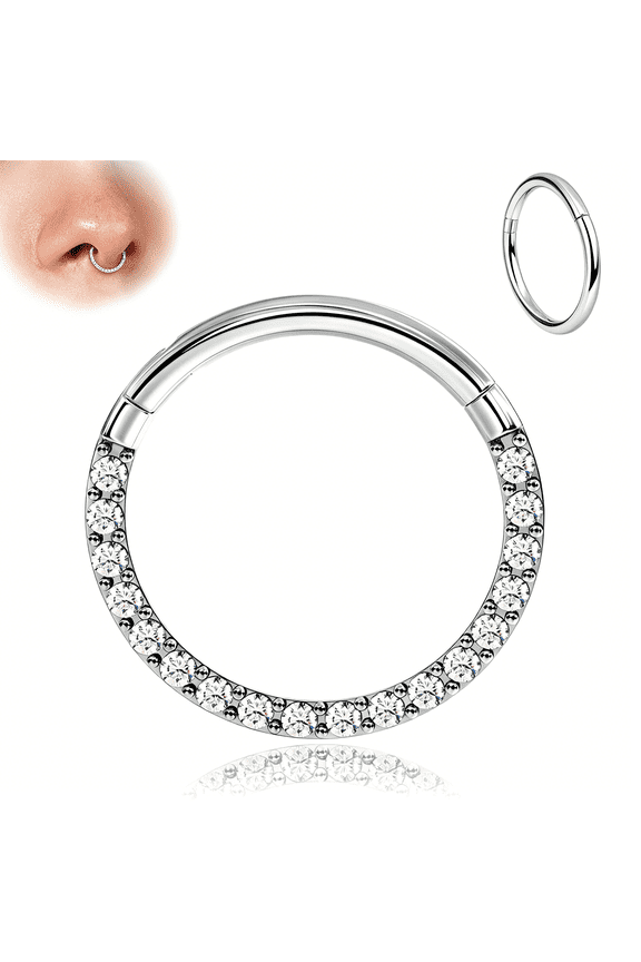 Hinged Cz Septum Rings-316L Surgical Steel Nose Rings Hoops for Women 20G/18G/16G Cartilage Earrings Conch Piercing Jewelry Helix Rook Tragus Lobe Daith Snug Belly Button Ring 6Mm-10Mm