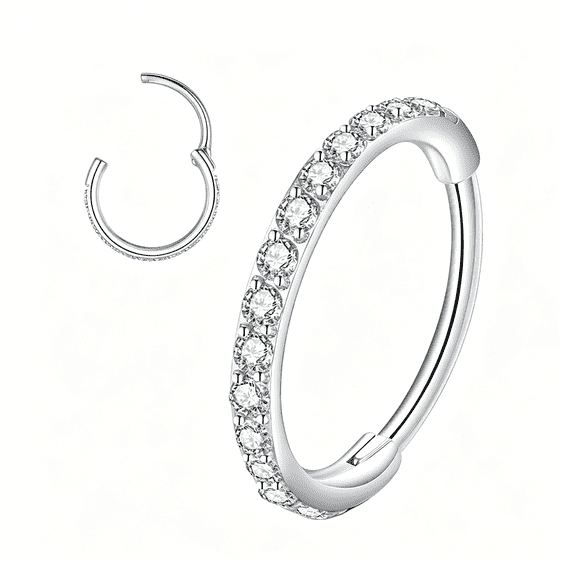 DESIGNICE Hinged Segment Nose Rings Hoop 316L Surgical Steel Cubic Zirconia Conch Daith Helix Tragus Body Piercing Jewelry Lip Rings Cartilage Earrings 20G 18G 16G Stainless Steel Septum Clicker Ring