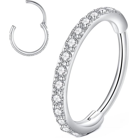 DESIGNICE Hinged Segment Nose Rings Hoop 316L Surgical Steel Cubic Zirconia Conch Daith Tragus Body Piercing Jewelry Lip Rings Cartilage Earrings 20G 18G 16G Stainless Steel Septum Clicker Ring