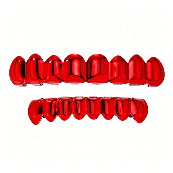 DESIGNICE Hip-Hop Style Red Teeth Grillz Set, Red-Plated Finish, Detachable, Unisex Fashion Jewelry Gift, Teeth Grillz