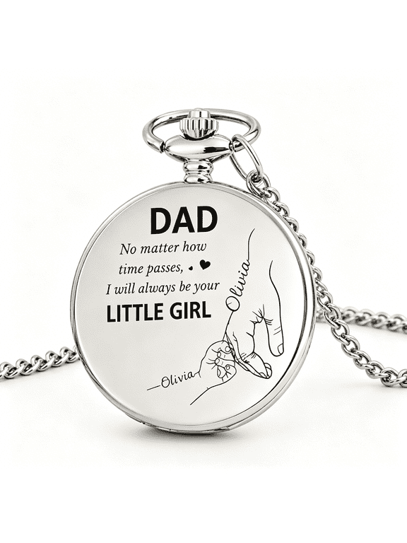Holding Hands Pocket Watch Dad Gifts from Daughter Son Custom Pocket Watch and Chain with Engraved Text Fathers Day Birthday Gift for Men Grandad Grandpa Husband