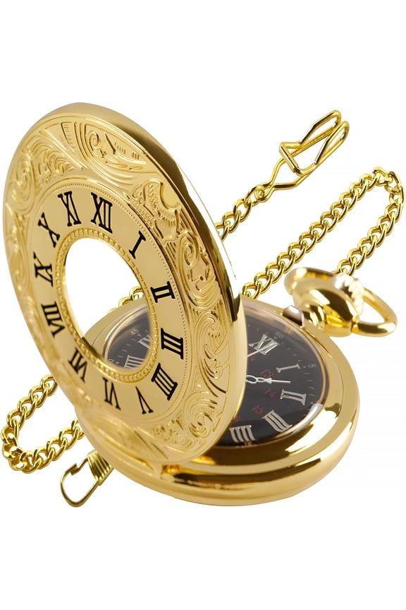 Hollow Roman Digital Scale Men'S Quartz Pocket Watch with Chain