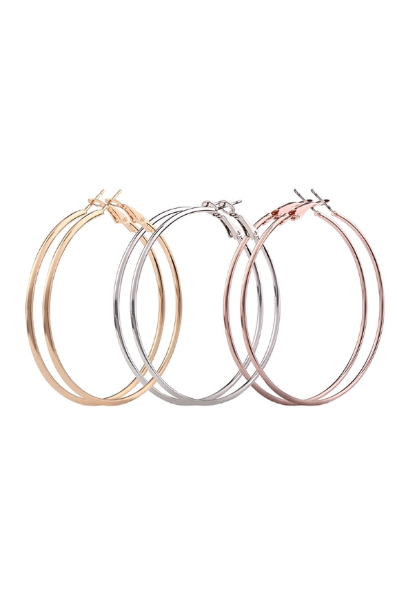 Hoop Earrings For Women Big Lady 3 Pair Dangle Round Loop Thin Large Earrings Fashion Hoop Earrings