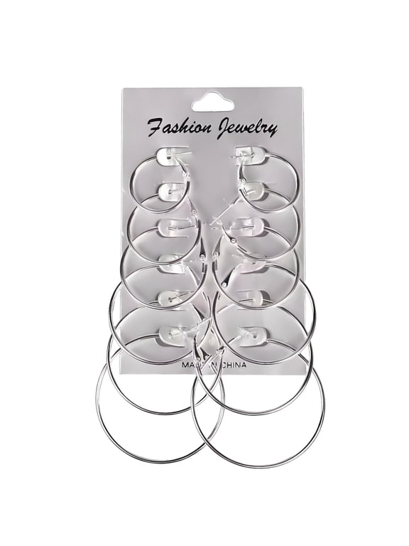 6 Pairs Silver Hoop Earrings Set for Women, Hypoallergenic 25-50mm Aperture Jewelry, Trendy Lightweight Metal Earrings for Sensitive Ears