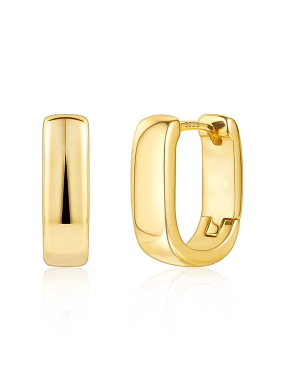 Hoop Earrings for Women 14K Gold Plated Small Square Trendy Silver Chunky Geometric Minimalist Hoops for Women Gift for Mom