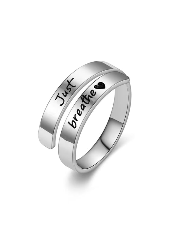 Hope Rings Just Breathe Ring (1 Pcs) Adjustable Tarnish-Free 999 Pure Silver&304 Stainless Steel Ring Heartfelt Gifts for Women Grief,Loss,Emotion