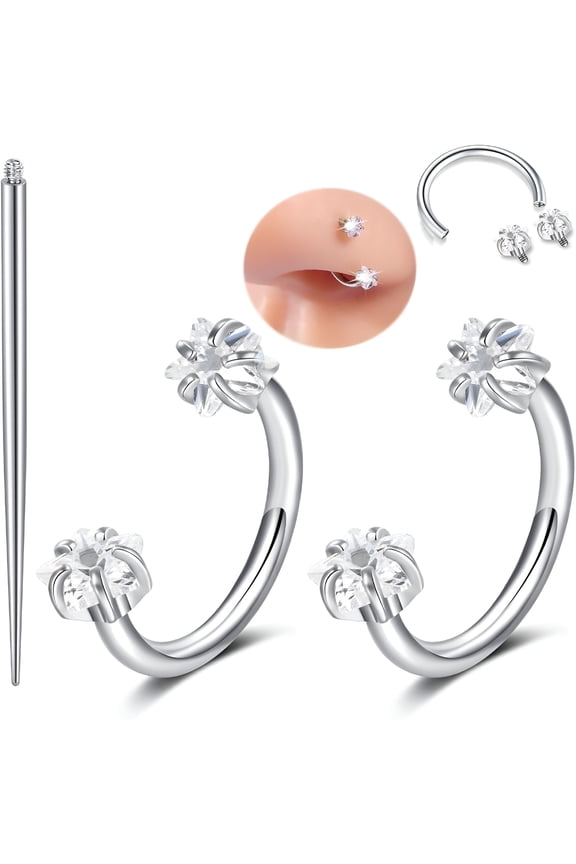 Horseshoe Nose Ring 18G Silver Gold Nose Hoops for Women Half Hoop Earring Hoops Horse Shoe Daith Tragus Earring Hoop Helix Piercing Jewelry Double Gem Horseshoe Septum Ring 18Gauge 8Mm