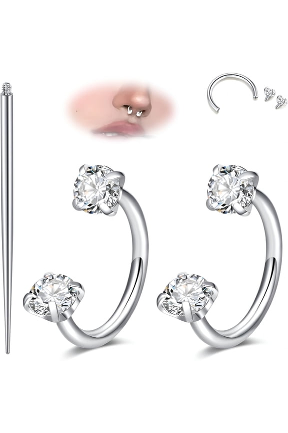 Horseshoe Nose Ring 18G Silver Gold Nose Hoops for Women Half Hoop Earring Hoops Horse Shoe Daith Tragus Earring Hoop Helix Piercing Jewelry Double Gem Horseshoe Septum Ring 18Gauge 8Mm