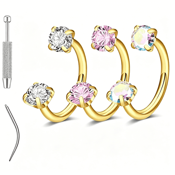 DESIGNICE Horseshoe Nose Ring for Women Double Gem Horse Shoe Nose Ring Hoop 18G 20G Surgical Steel Silver Cartilage Helix Tragus Earring Hoops Labret Lip Piercing Jewelry Small Septum Rings 18 Gauge