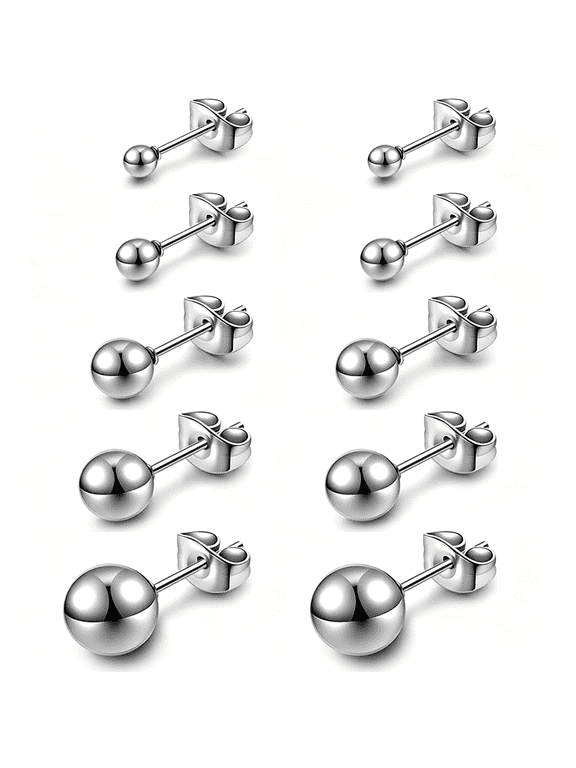 Hypoallergenic Ball Earrings Studs Set Stainless Steel Round Ball Studs Earrings Cartilage Earrings for Women Men 3Mm-8Mm10Pcs