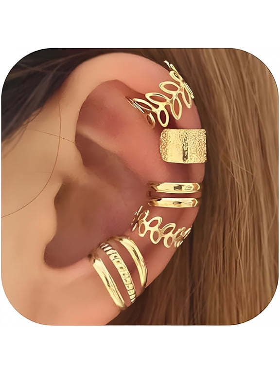 Hypoallergenic Clip on Ear Cuffs Non Piercing Earrings for Women Cute Cartilage Ear Wrap Jewelry Trendy Stocking Stuffers5Pcs)