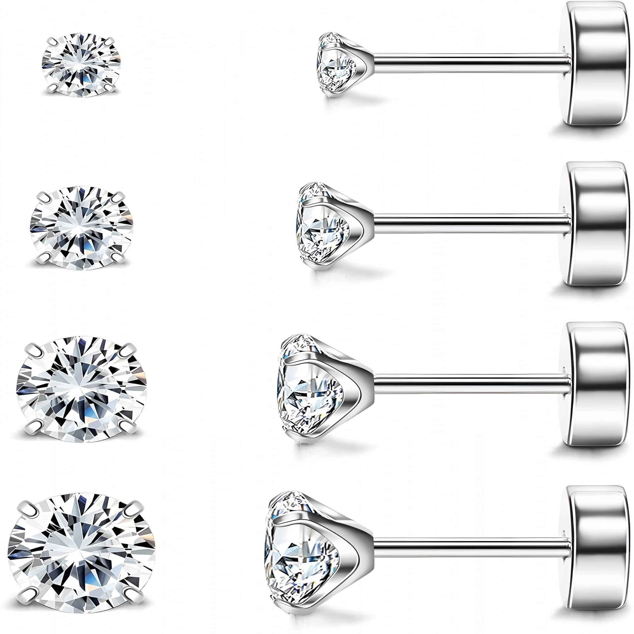 2026 New Hypoallergenic Flat Back Earrings for Women and Men,4 Pairs Implant Grade Titanium Stud Earrings with Flat Back