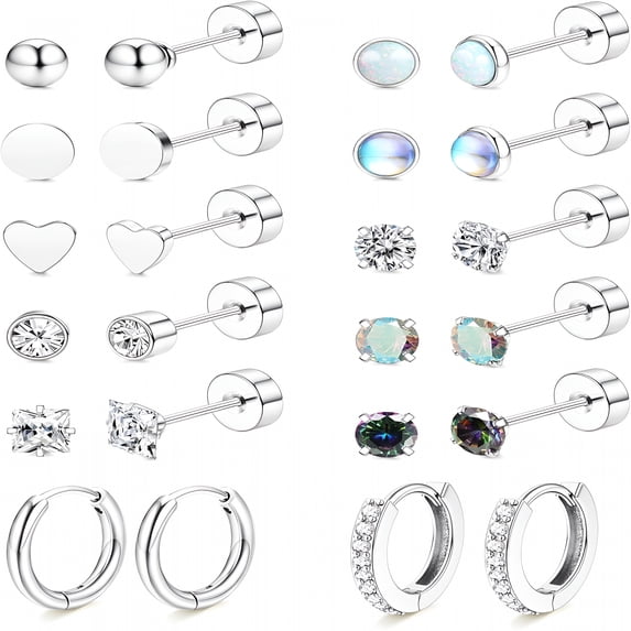 DESIGNICE Hypoallergenic Flat Back Earrings for Women-Surgical Steel Earrings for Sensitive Ears 20G Stainless Steel Earring Stacks Small Flatback Stud Hoop Cartilage Earring