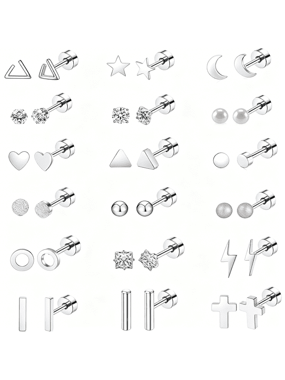 Hypoallergenic Flat Back Earrings for Women Surgical Steel Earrings for Sensitive Ears 20G Flatback Cartilage Earrings Stack