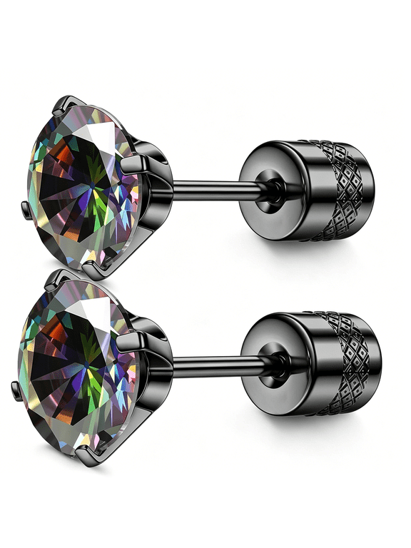 Hypoallergenic G23 Implant Grade Titanium Screw Back Earrings 20G Pure Titanium Post for Sensitive Ears 5A Cubic Zirconia Titanium Earring Studs for Women Men Double Side Earrings