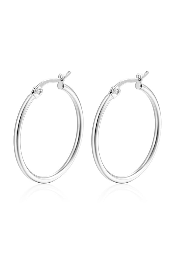 Hypoallergenic Pure Titanium Twisted Rope Round Hoop Earrings for Women Titanium Hoop Earrings(30Mm Thin Round Hoop,Silver)