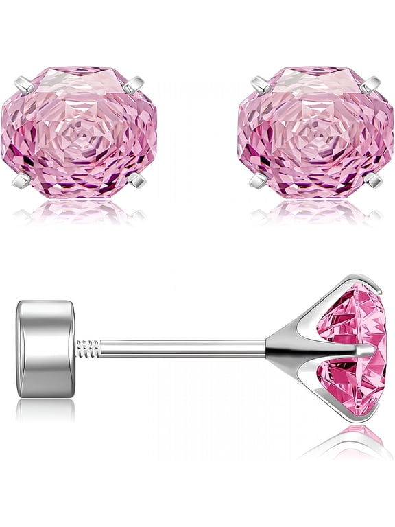 Hypoallergenic Titanium Screw-On Flat Back Stud Earrings with Rose Cut Cubic Zirconia Implant Grade Titanium Earrings for Sensitive Ear Women