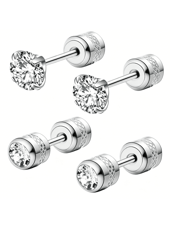 Hypoallergenic double sided diamond Stud Earrings For Womens Men Secure Safety Screw back Cartilage CZ Stud Earrings