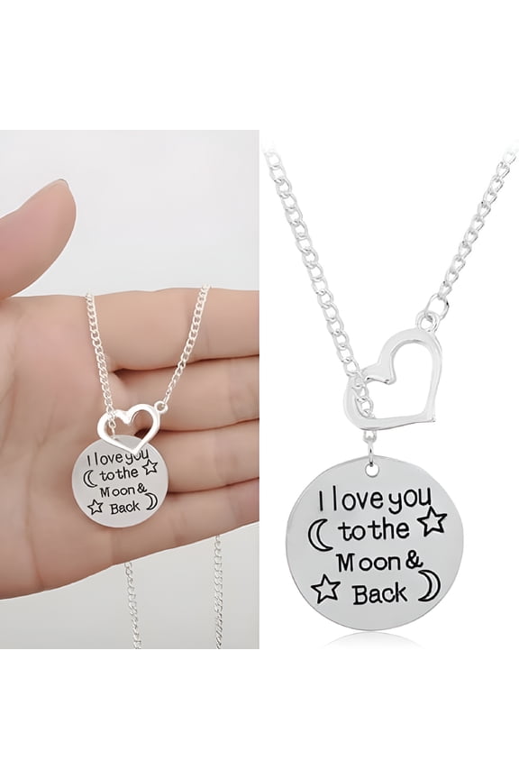 I Love You to The Moon and Back Hollow Heart Love Pendant Necklace
