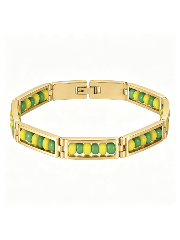 Ilde De Orumila Ifa Bracelete Stainless Steel Green Yellow Beads Babalawo Amulet Protection Orunla Bracelet Good Luck Charm Evil Eye Protection Bracelet Adult Men Women Unisex Kids