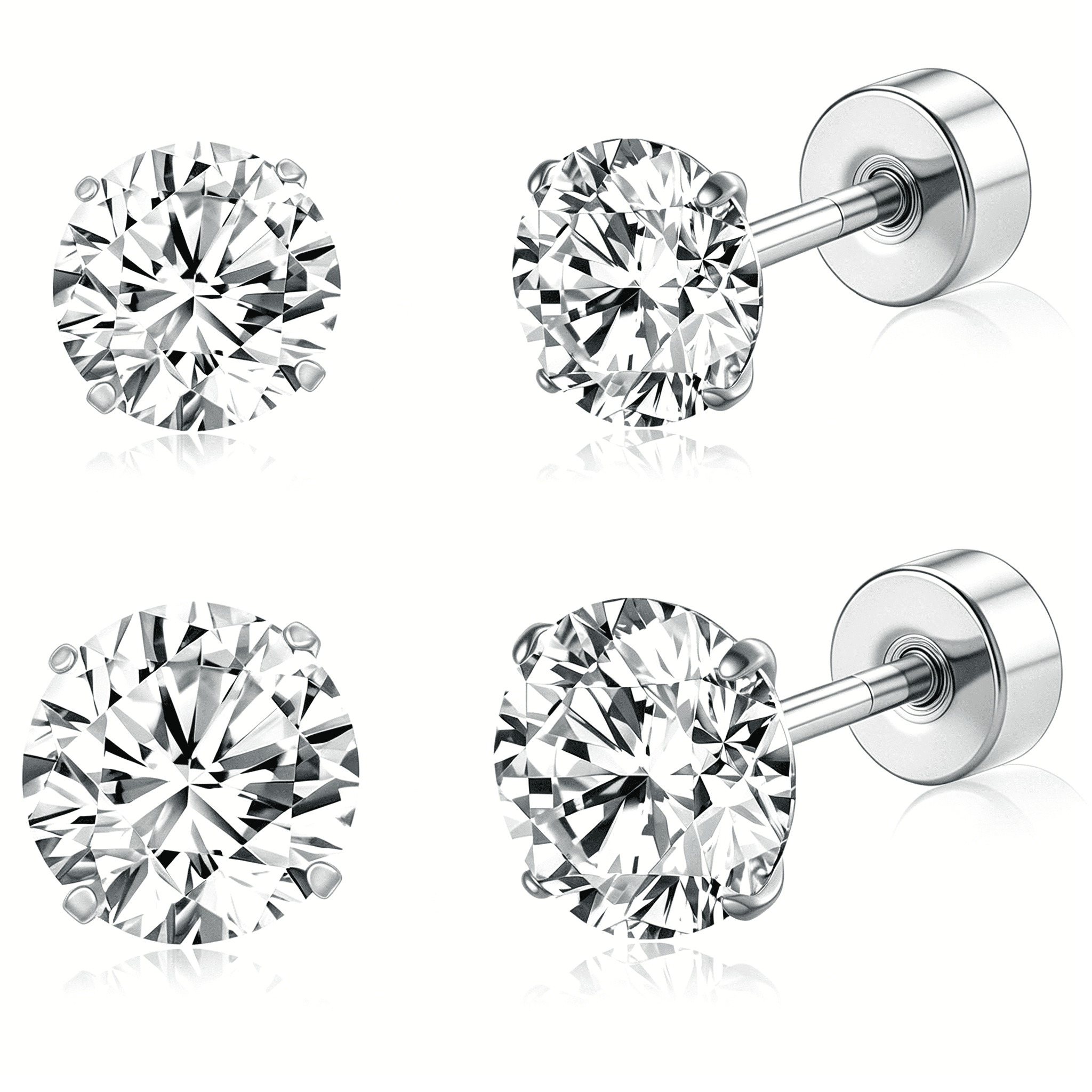 Implant Grade Titanium Flat Back Stud Earrings for Women Men, Gold/White Gold Plated Tragus Labret Cartilage F136 Pierci