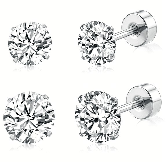 DESIGNICE Implant Grade Titanium Flat Back Stud Earrings for Women Men, Gold/White Gold Plated Tragus Labret Cartilage F136 Piercing Jewelry for Sensitive Ears, with 4-6mm Cubic Zirconia