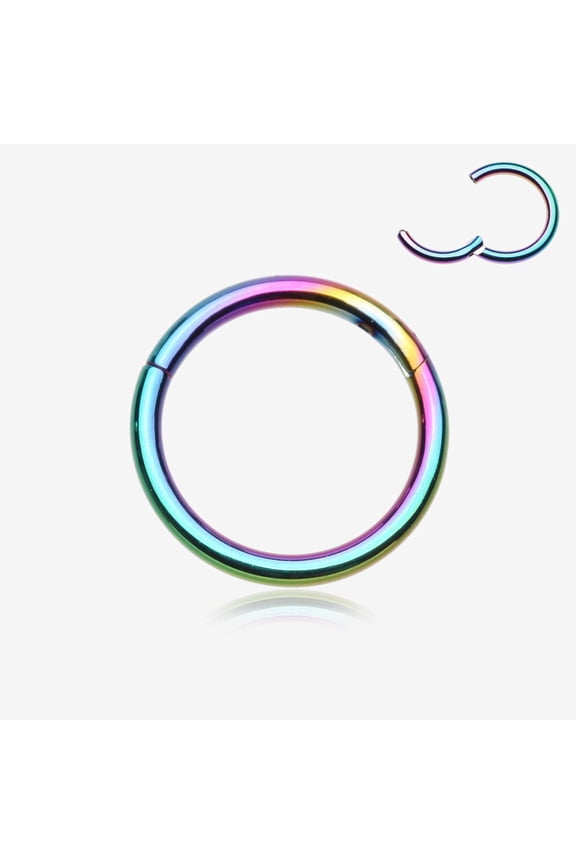 Implant Grade Titanium Pvd Basic Seamless Hinged Clicker Hoop Ring-Rainbow Titanium Septum Jewelry