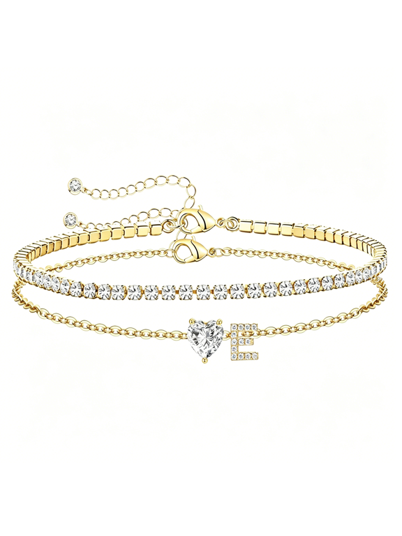 Initial Anklet Bracelets for Women Waterproof Non Tarnish 14K Gold/White Gold Plated CZ Anklets for Women Dainty Layered Letter Heart Ankle Bracelets Adjustable Foot Chain Anklet