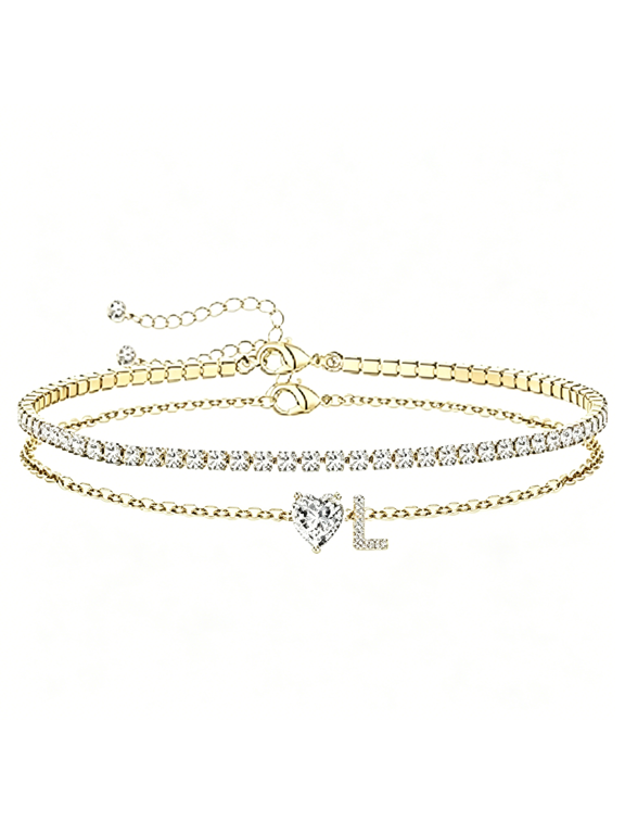 Initial Anklet Bracelets for Women Waterproof Non Tarnish 14K Gold/White Gold Plated CZ Anklets for Women Dainty Layered Letter Heart Ankle Bracelets Adjustable Foot Chain Anklet
