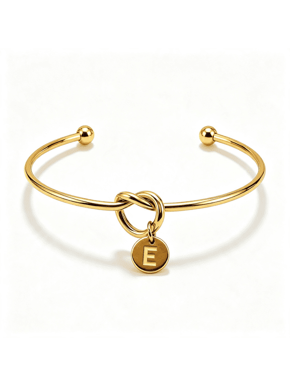 Initial Bracelet for Women, 14K Gold Plated Knot Cuff Bangle | Stainless Steel, Adjustable Open Cuff, A-Z Knot Initial, Dainty Personalized Bracelet for Women, Bridesmaid and Birthday Gift