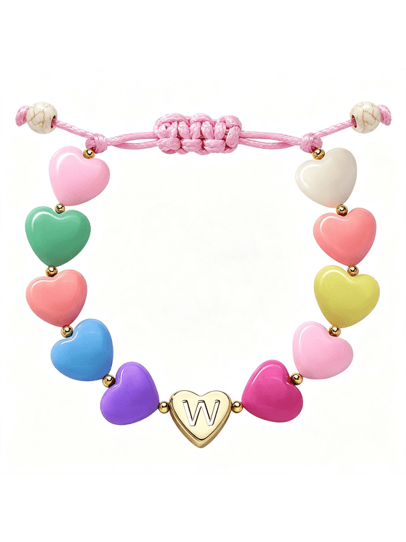 Initial Heart Bracelets for Toddler Girls Kids Women, Cute Preppy Letter A-Z Charm Bracelet, Birthday Gifts for Mom